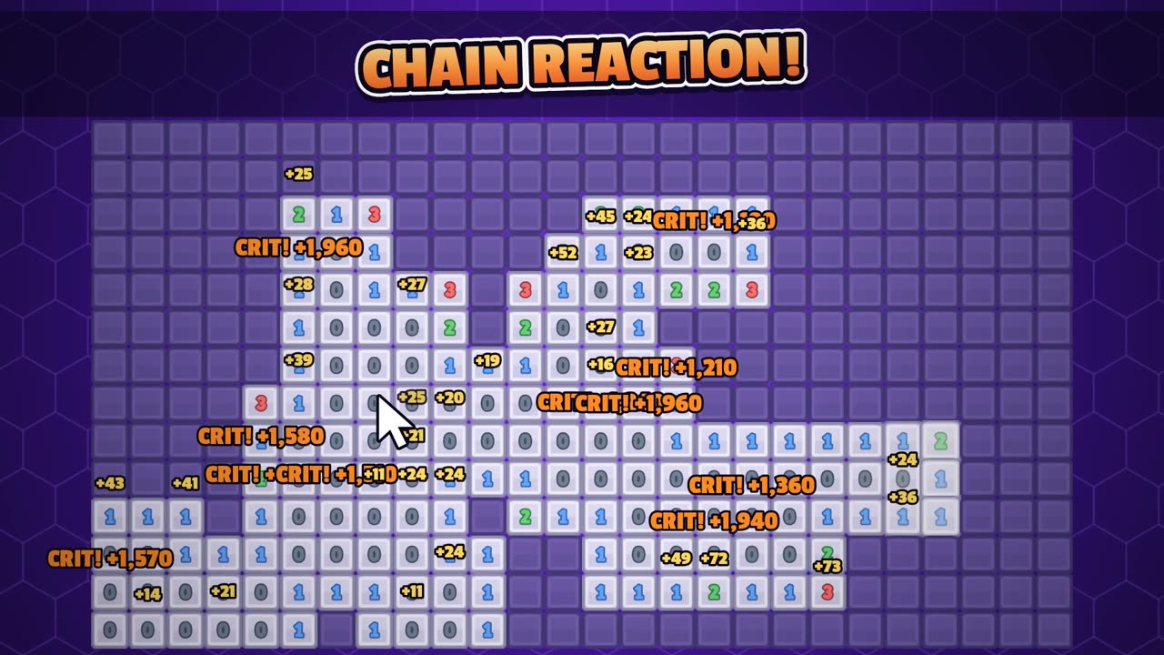 A board opening up with critical hits popping over the tiles